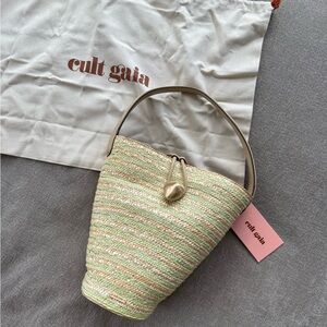 NWT CULT GAIA Freddie Striped Shoulder Bucket Bag in Honeydew Multi